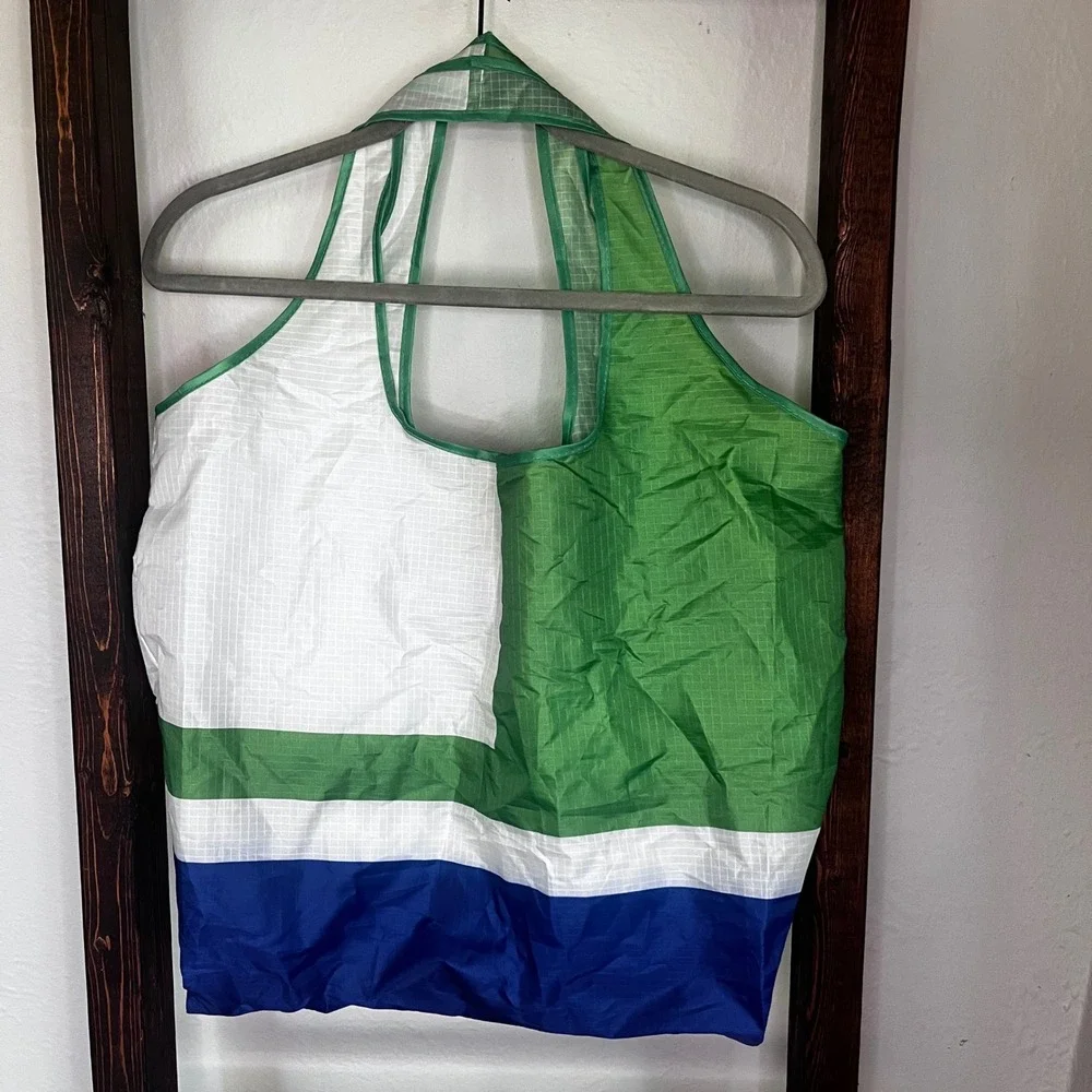 Tory Birch Sport Colorblock Ripstop Nylon Reusable Tote Bag Green White Navy
